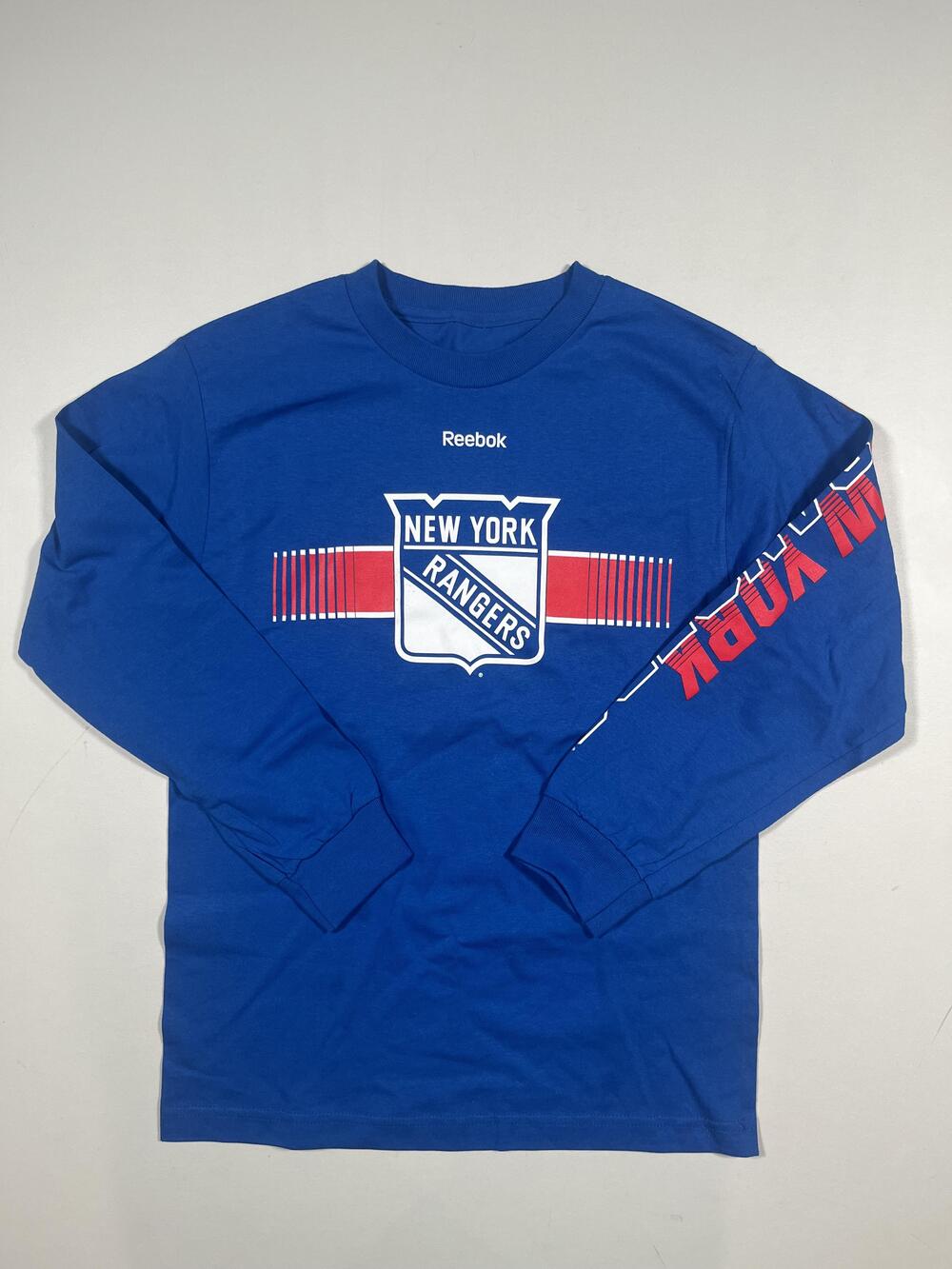 New York Rangers Shirt Mens Small Blue Long Sleeve NHL Hockey Reebok Graphic Tee